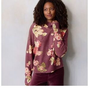 Lauren Conrad Floral Knit Sweater - Burgundy